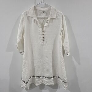 Embellish‎ Womens Linen Dress Size Small White Coastal Euro Summer Quiet Luxury